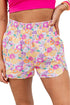 Boho Floral Shirred High Waist Casual Shorts